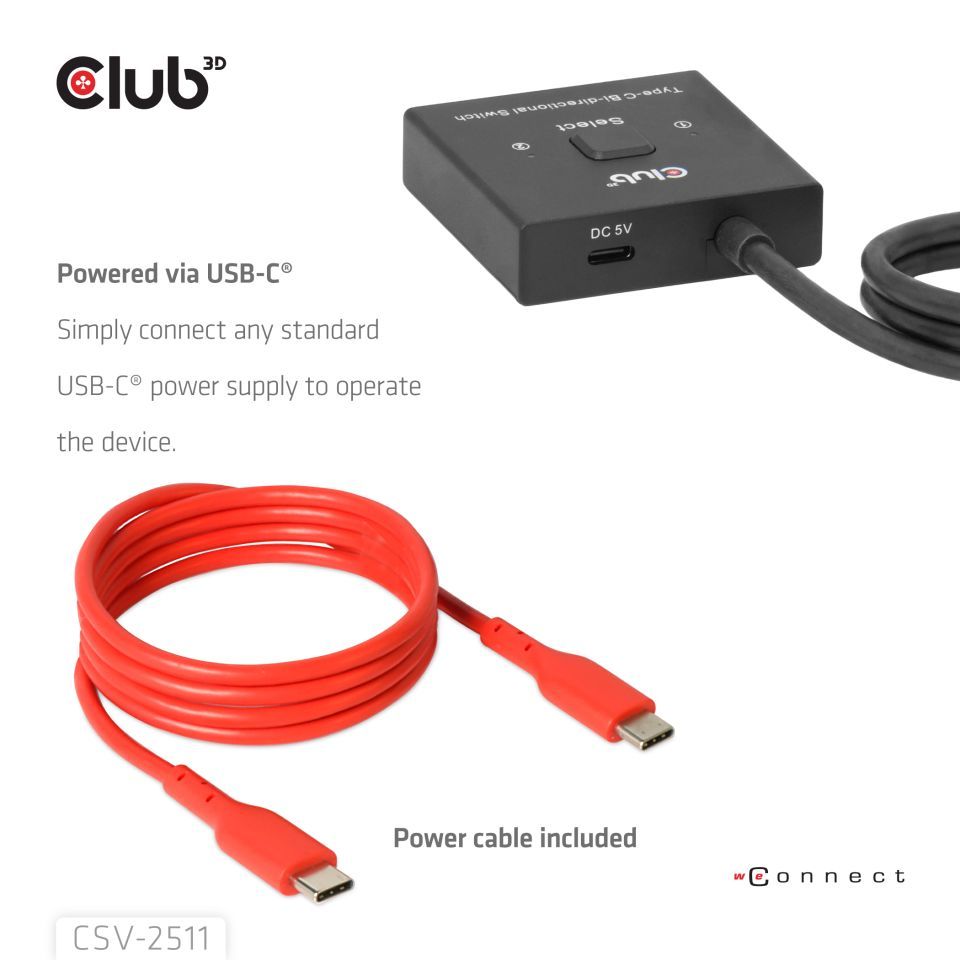 Club3D USB-C Bi-Directional Video + Data + PD Switch