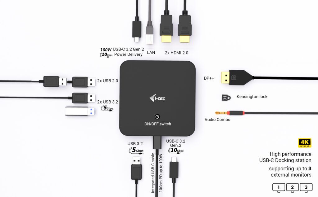 I-TEC USB-C DP Dual HDMI Docking Station with Power Delivery 100W + i-tec Universal Charger 100W