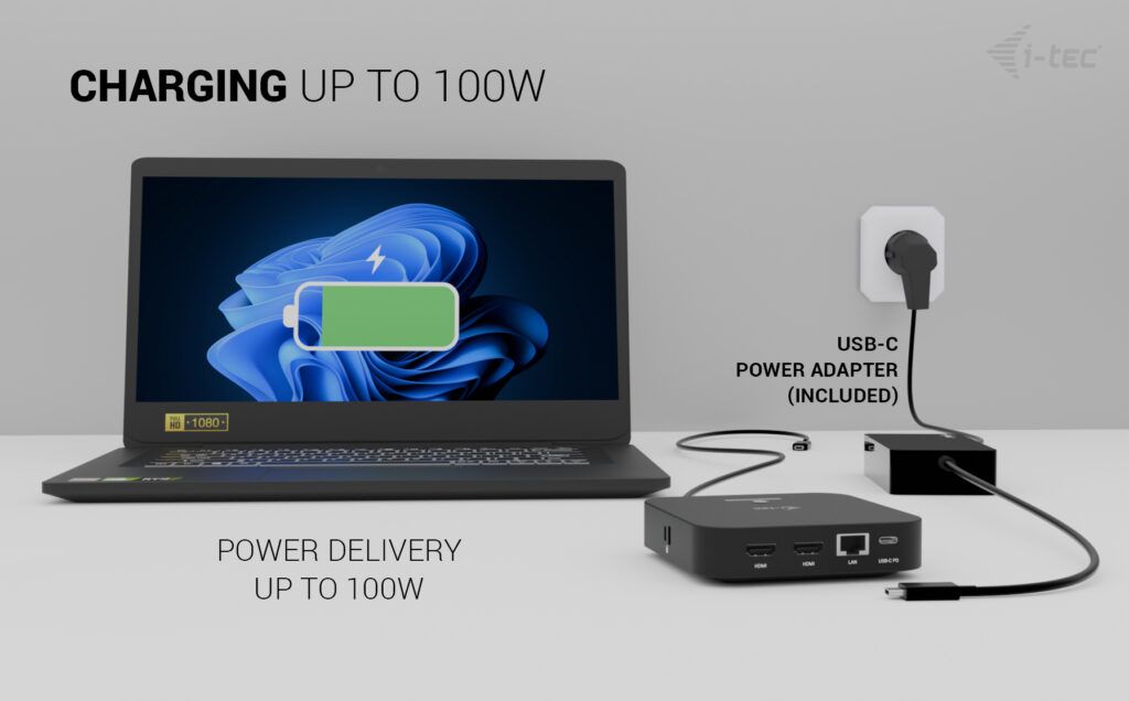 I-TEC USB-C Dual HDMI Docking Station with Power Delivery 100 W + i-tec Universal Charger 100W