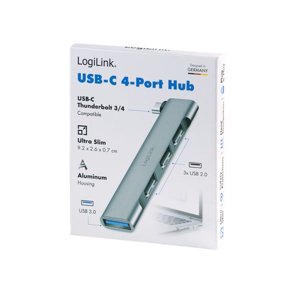 Logilink UA0437 Ultraslim 4-Port USB-C-Hub Aluminium