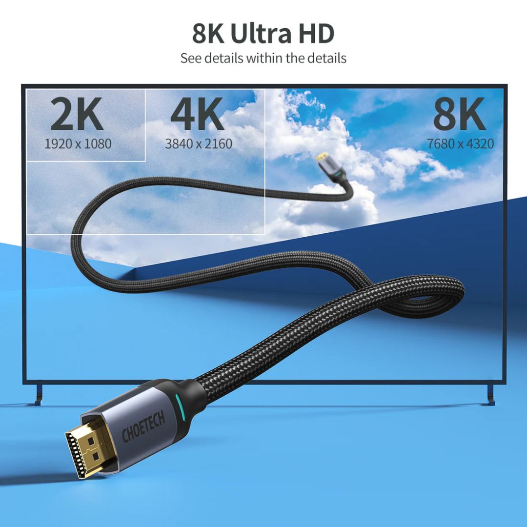 Choetech  XHH01 8K HDMI 2.1 Cable 8K@60Hz 48Gbps Braided Cable 2m Black