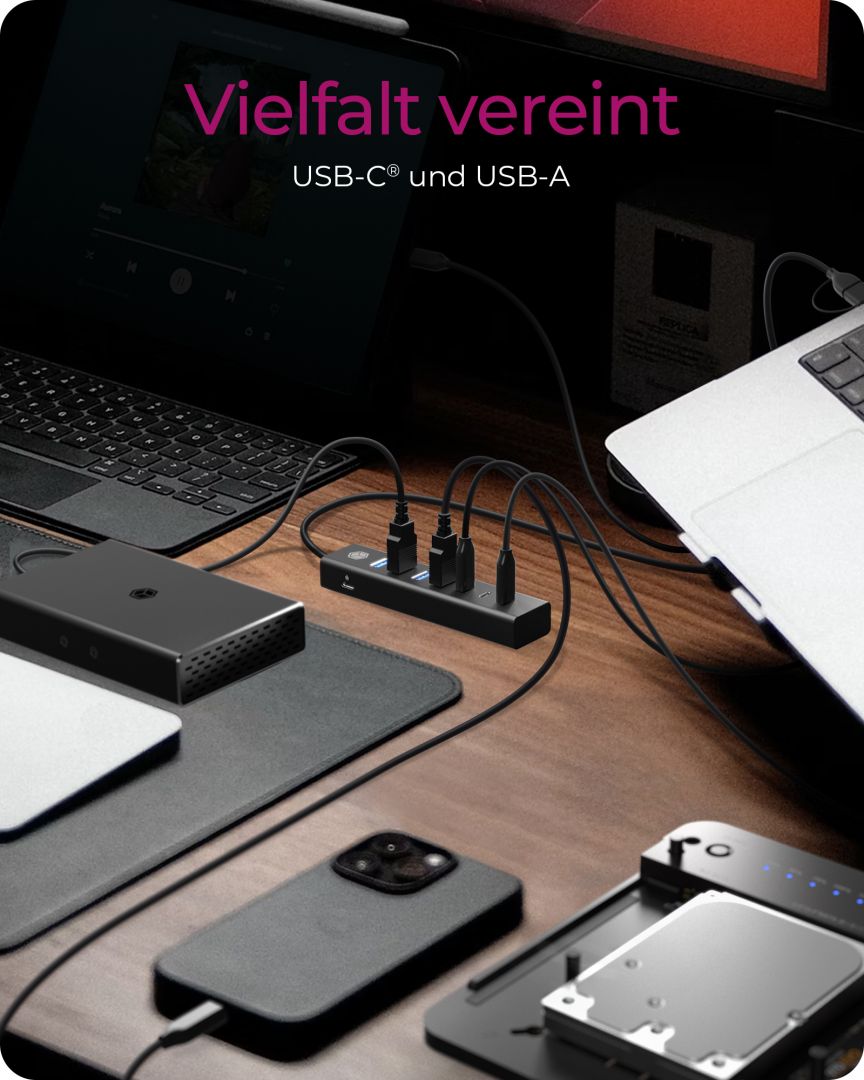 Raidsonic IcyBox IB-HUB1737-C3 7-portos USB3.2 HUB Black