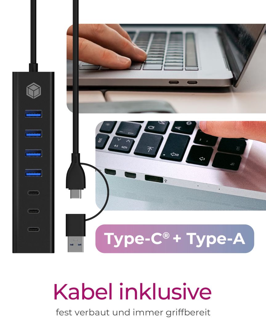 Raidsonic IcyBox IB-HUB1737-C3 7-portos USB3.2 HUB Black
