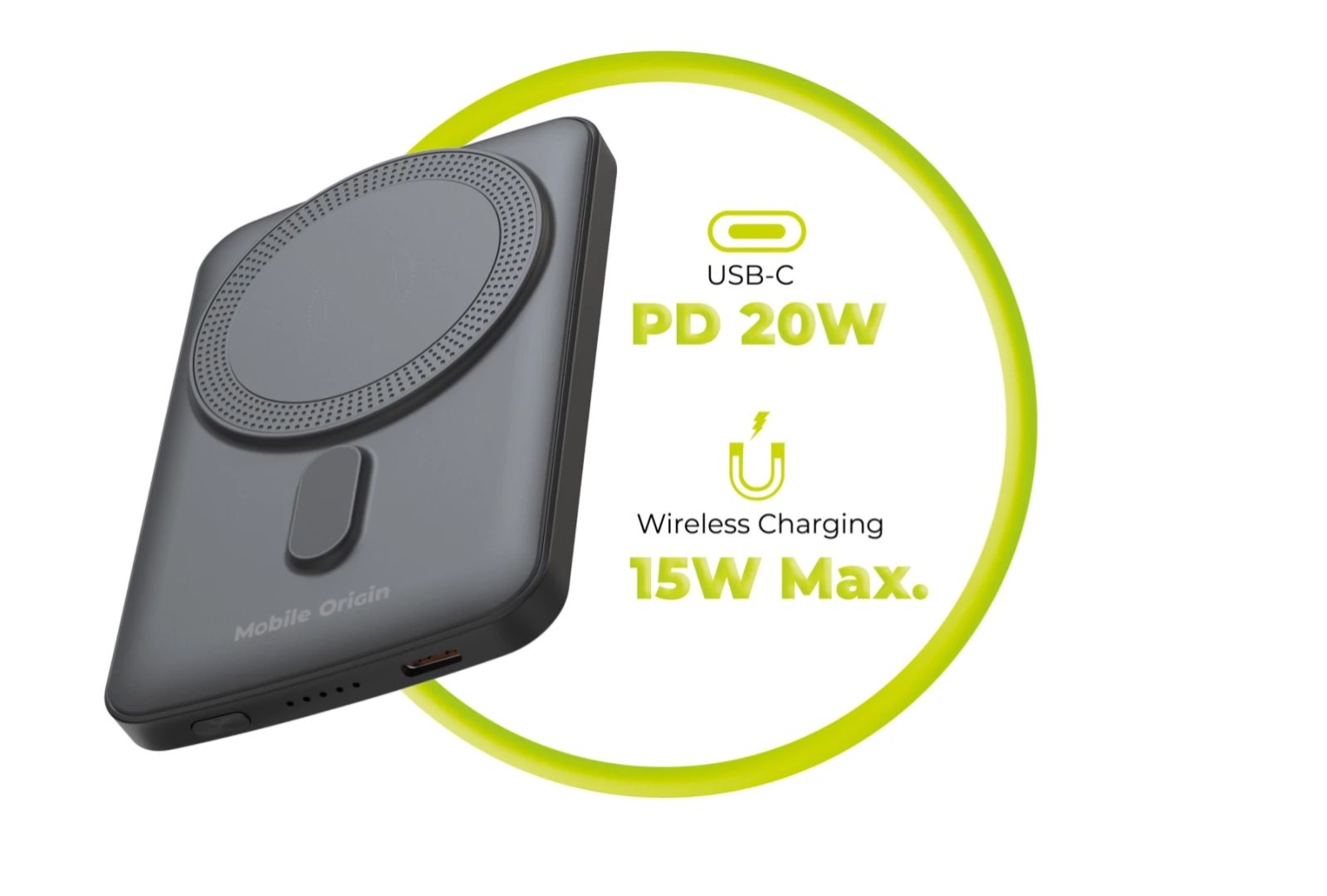 Mobile Origin Wireless Magnetic PowerBank 5000mAh Black