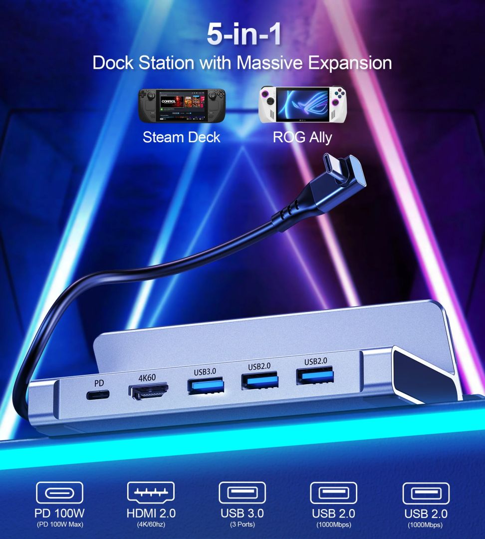 Choetech  HUB-M77 5 in1 PD100W SteamDeck dock station Grey