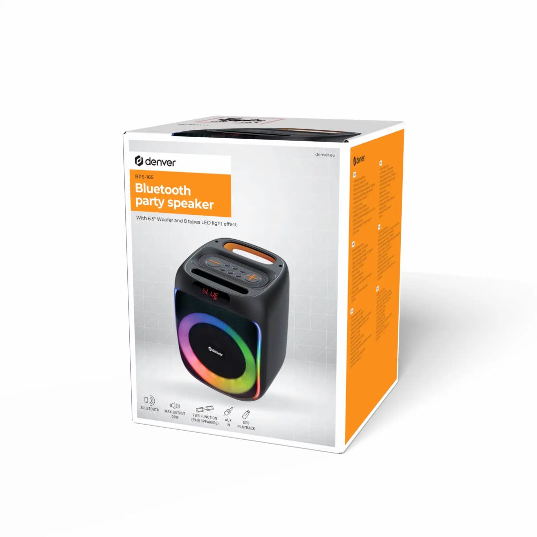 Denver BPS-165 Bluetooth Party Speaker with LED light Black