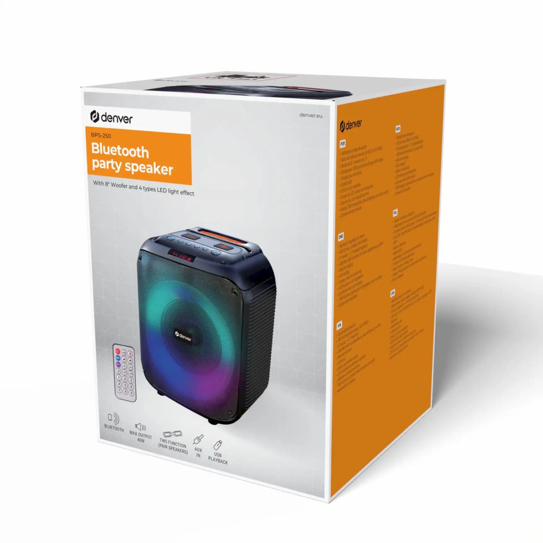 Denver BPS-250 Bluetooth Party Speaker with LED light & 8