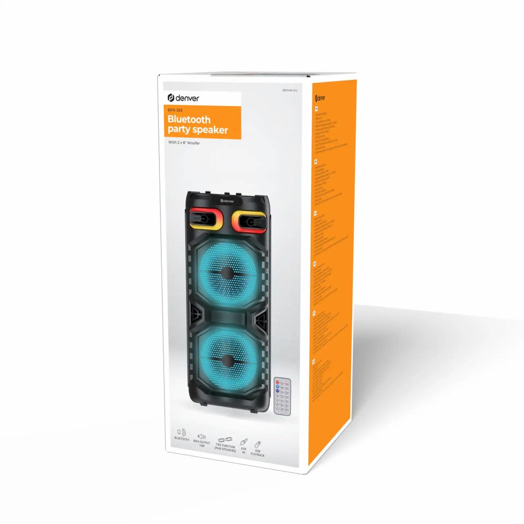 Denver BPS-355 Bluetooth Party Speaker with LED light & 2 x 8