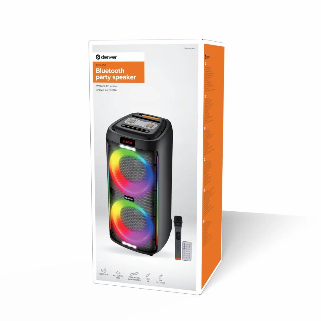 Denver BPS-458 Bluetooth Party Speaker with LED light & 2 x 10