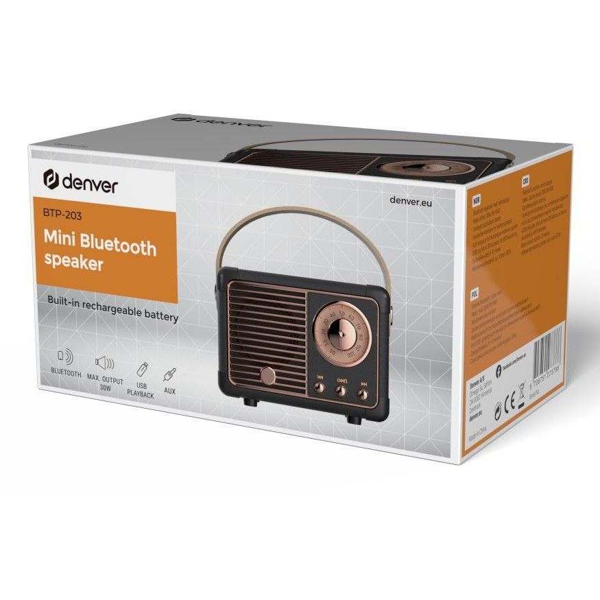 Denver BTP-203 Retro Mini Bluetooth Speaker Black