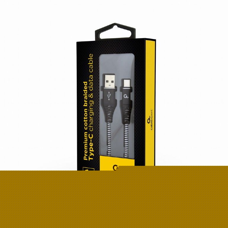 Gembird CC-USB2B-AMCM-1M-BW Premium cotton braided Type-C USB charging and data cable 1m Black/White