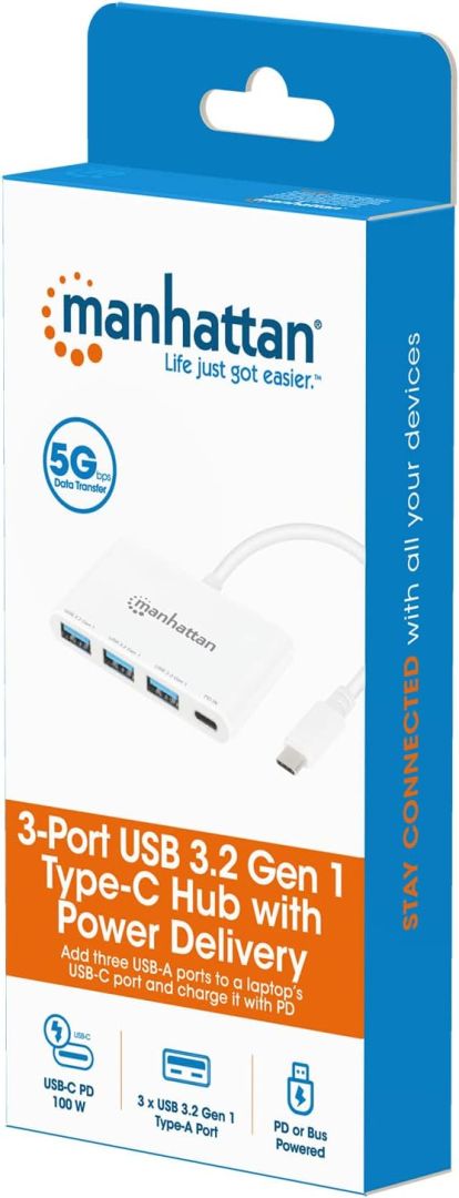 Manhattan 4-portos USB3.2 HUB White