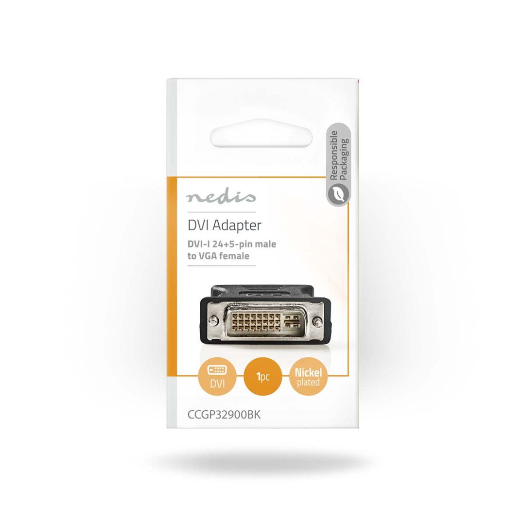 Nedis DVI-I 24+5-Pin Male - VGA Female Black
