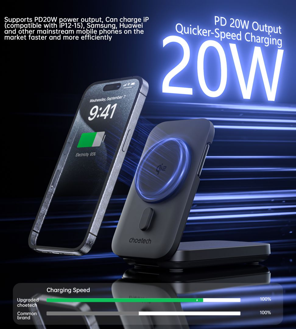 Choetech  B750 3in1 Fast Charging Qi2 MagLeap Wireless Charger & PowerBank Black
