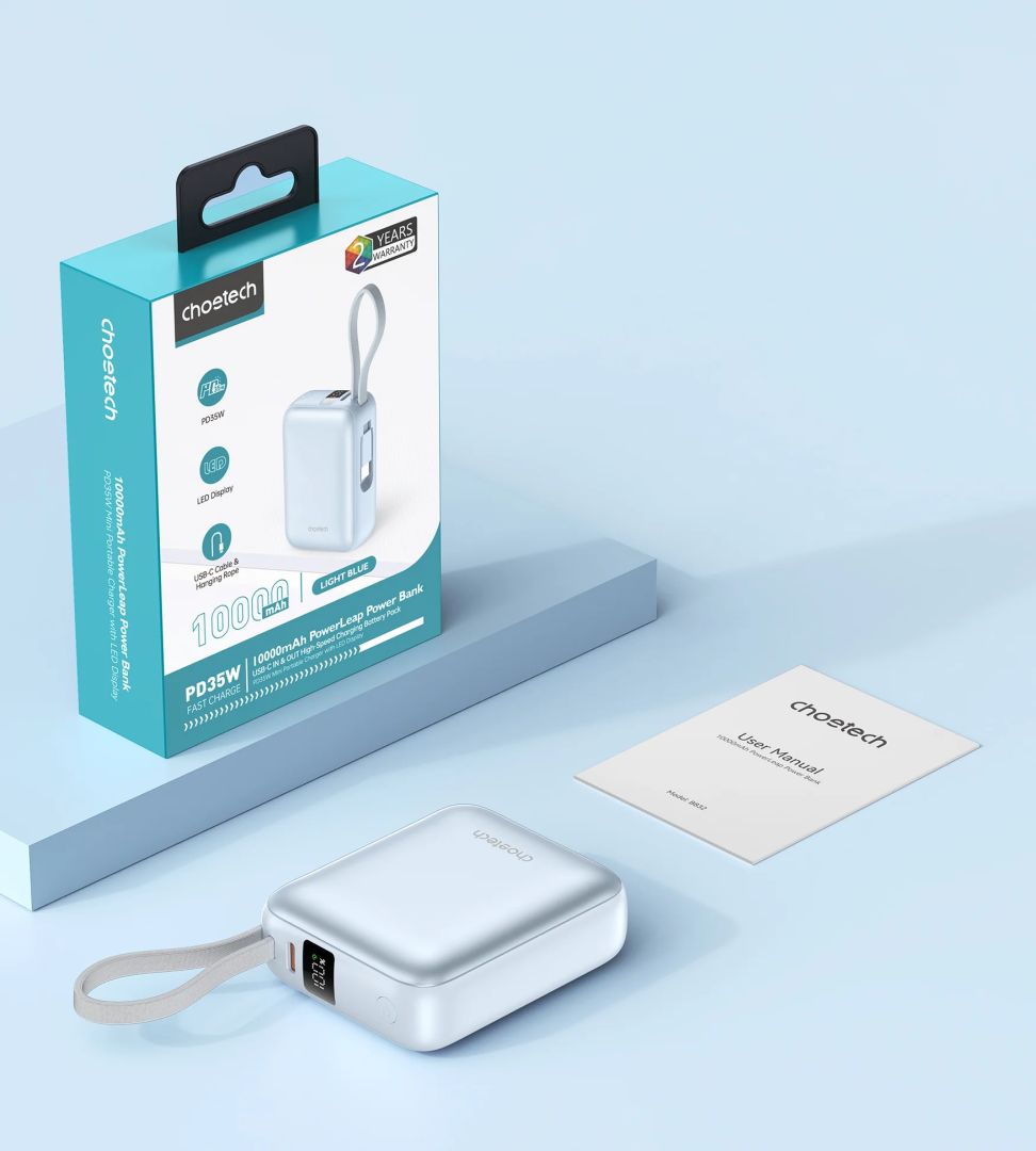 Choetech  B832 Mini 35W 10000mAh PowerBank with USB-C Cable Blue