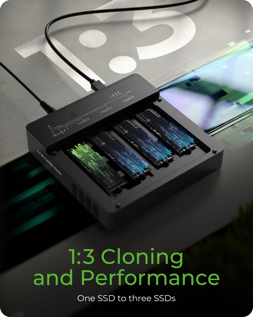 Raidsonic IcyBox IB-4013MCL-C4 4-Bays USB4 Docking & CloneStation (1:3 clone) for NVMe M.2 SSD