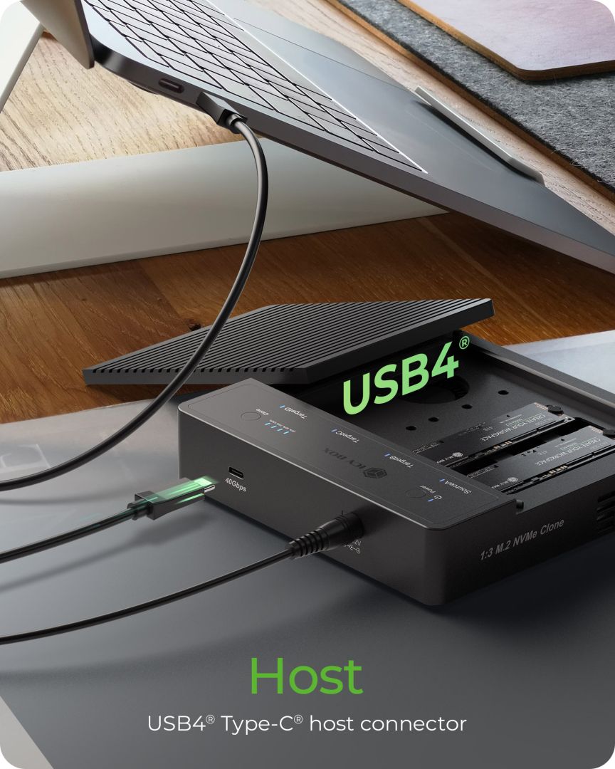 Raidsonic IcyBox IB-4013MCL-C4 4-Bays USB4 Docking & CloneStation (1:3 clone) for NVMe M.2 SSD