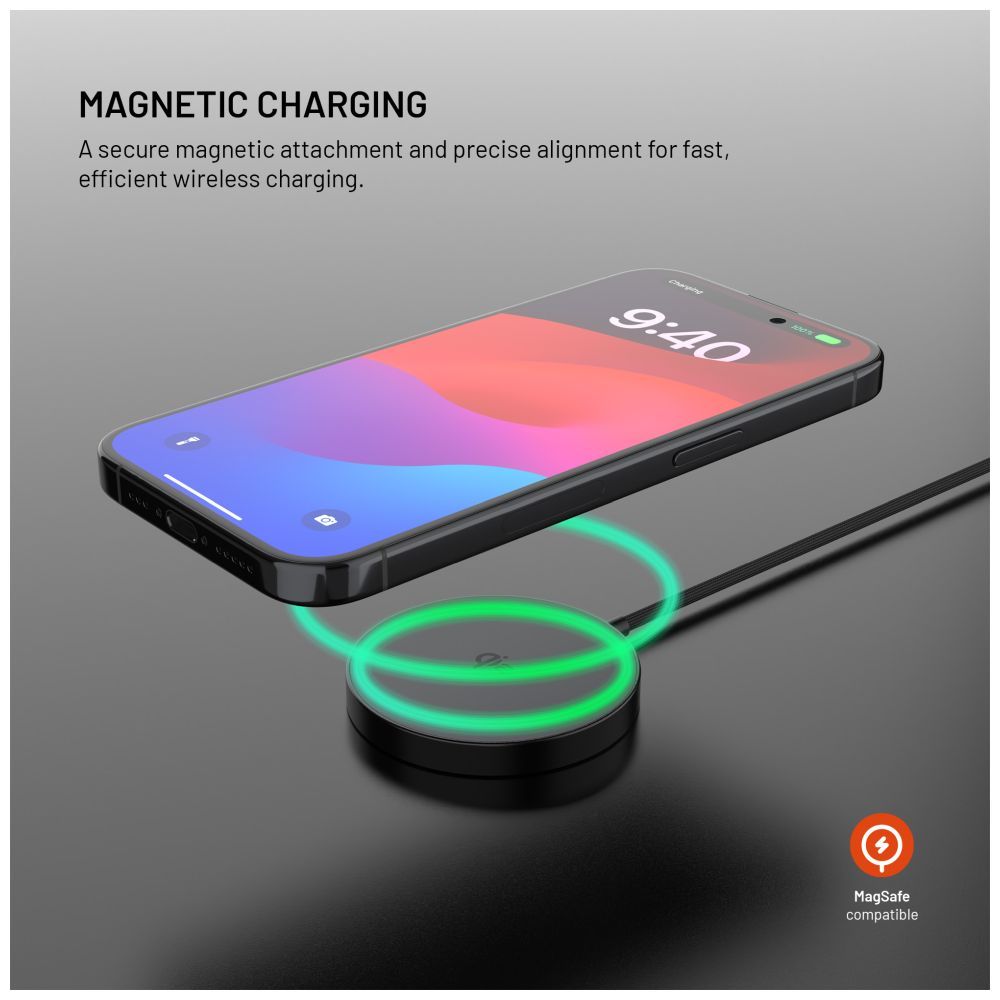 FIXED MagPad Slim Qi2 MagSafe-Unterstützung Wireless töltő, fekete