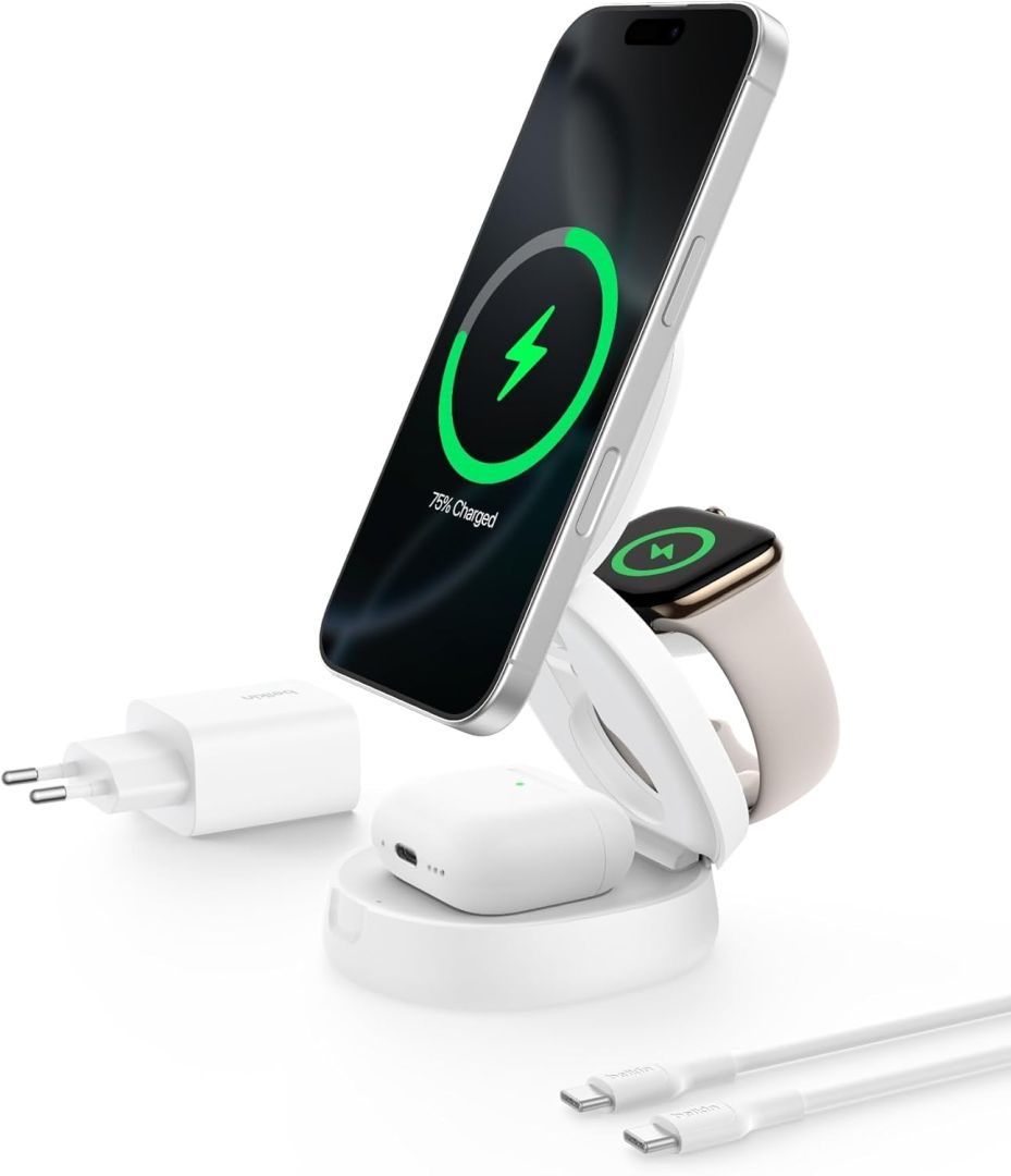Belkin Boost Charge foldable magsafe 3-in-1 Charger Qi2 White