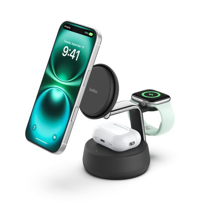 Belkin UltraCharge Pro 25W Qi2 magnetic 3-in-1 Charger Black