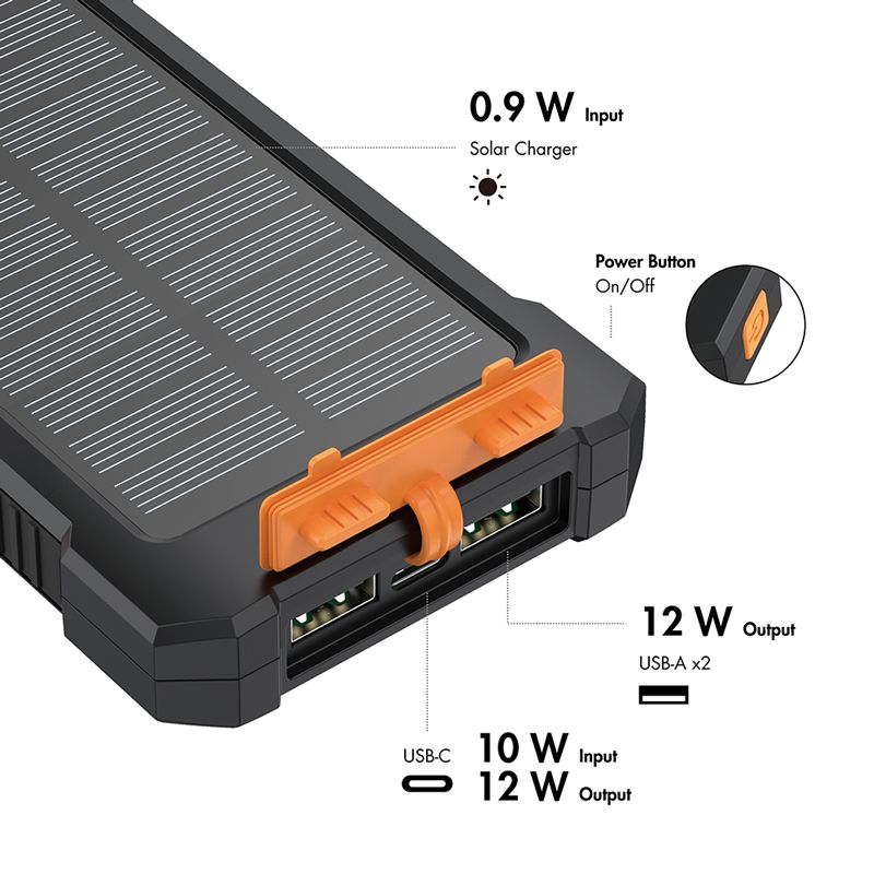Logilink Solar 10,000 mAh Powerbank Black