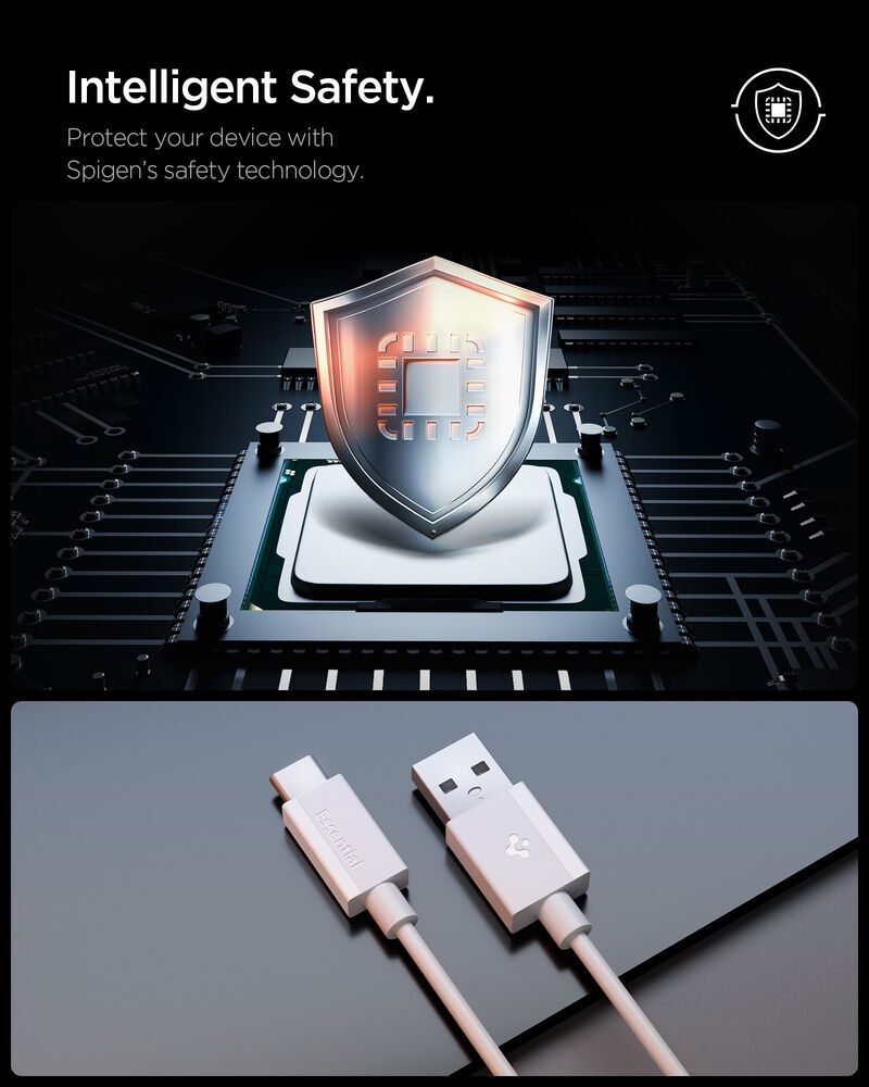 Spigen Essential USB-A to USB C-60W Cable 1m White