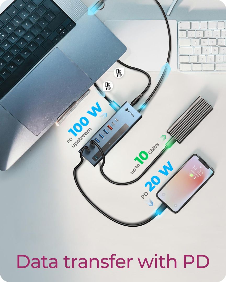 Raidsonic IcyBox IB-HUB1743-CPD 9-portos USB3.2 HUB Black