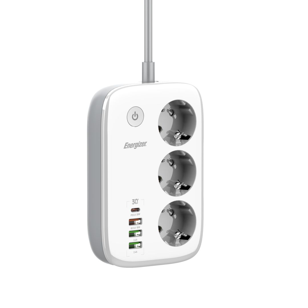 Energizer EPB2500W02EU Hálózati Elosztó Kapcsolóval 3DIN 2m White/Grey