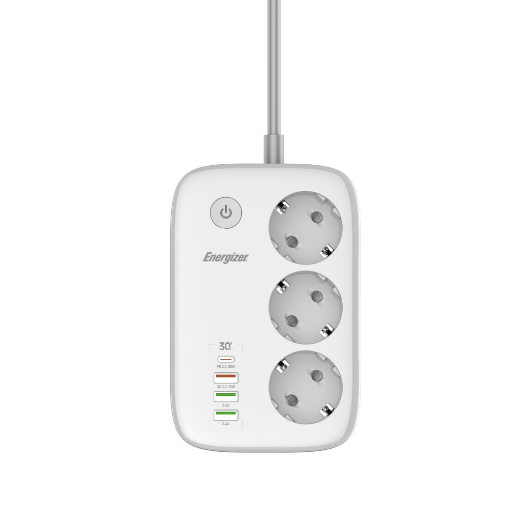 Energizer EPB2500W02EU Hálózati Elosztó Kapcsolóval 3DIN 2m White/Grey