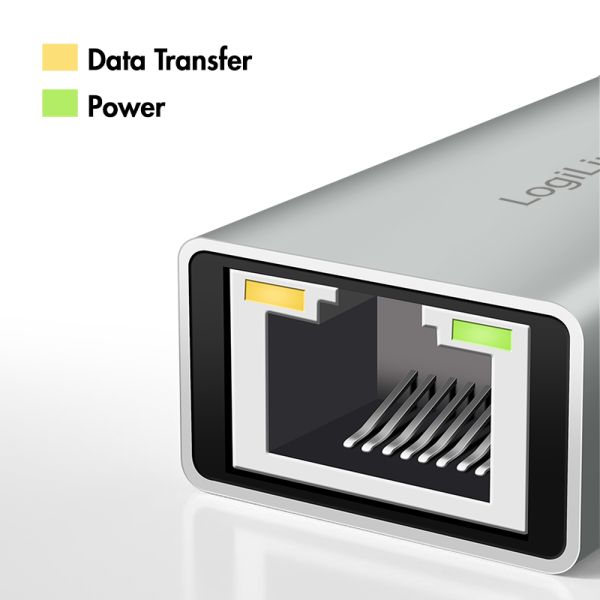 Logilink USB-C to Gigabit Ethernet Adapter with 2-in-1 USB Connection Grey