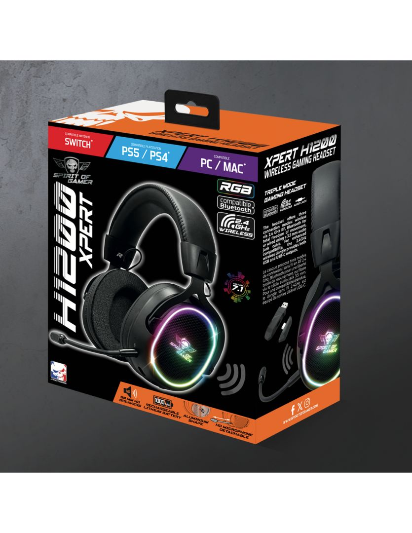 Spirit Of Gamer XPERT XH1200 Wireless Bluetooth RGB Gaming Headset Black