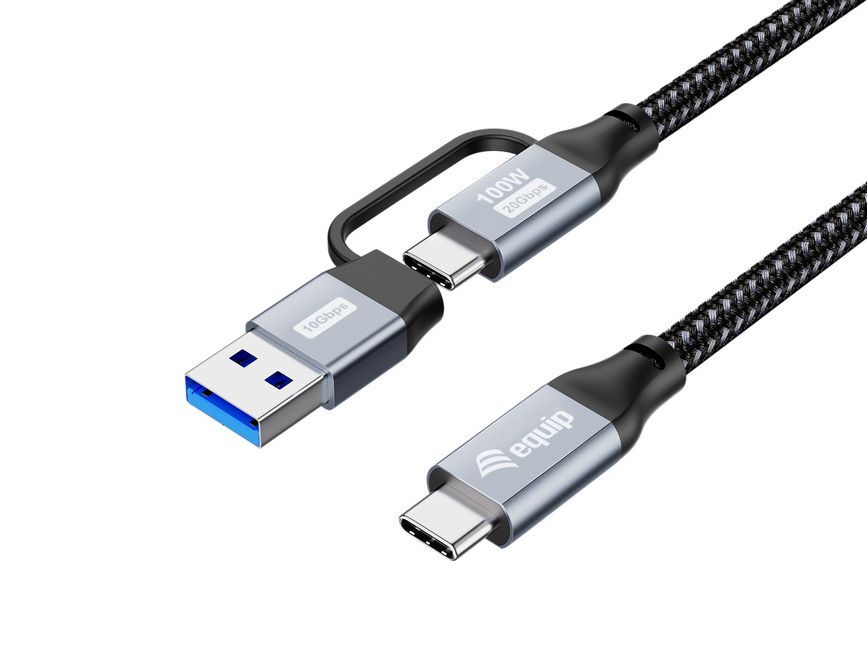 EQuip 2 in 1 USB 3.2 Gen 2x2 C to C/A cable 1m Black