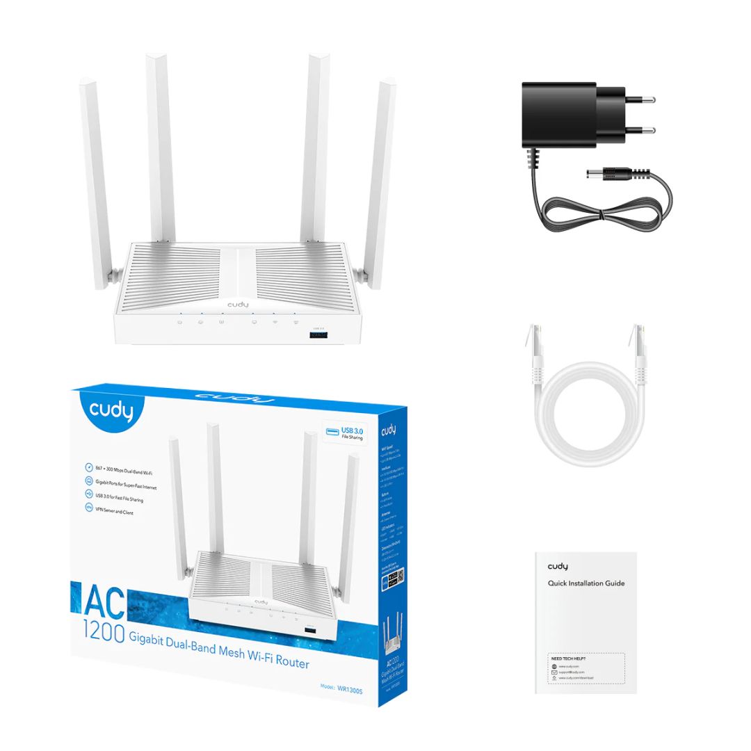 Cudy WR1300S AC1200 Gigabit Mesh Wi-Fi Router with USB