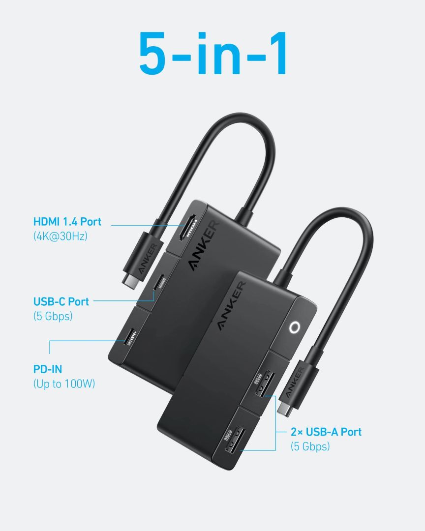 ANKER 332 USB-C Hub (5-in-1) 4K Black