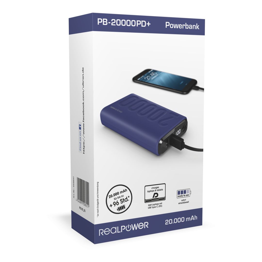Realpower PB-20000 PD+ 20000mAh PowerBank Navy Blue