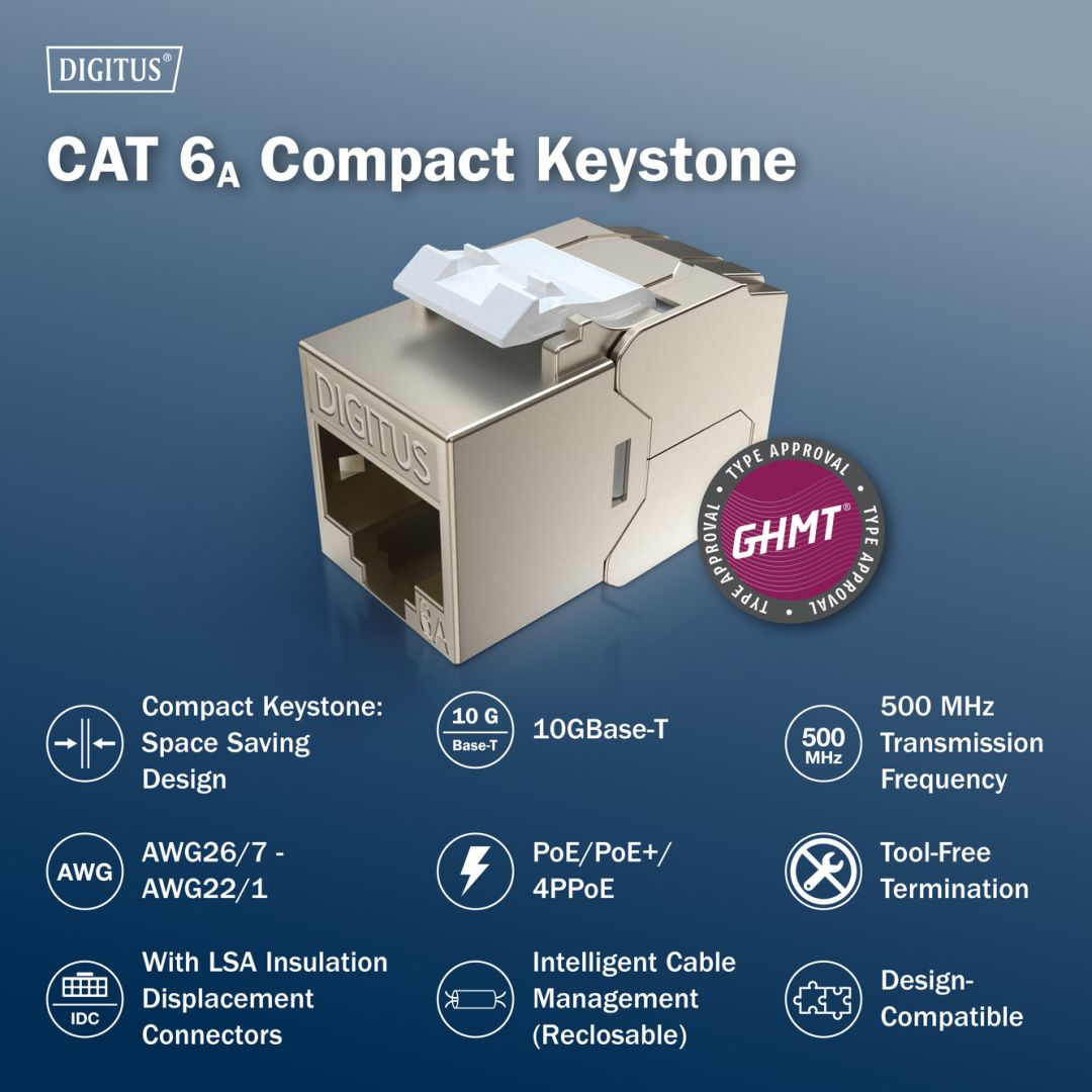 Digitus CAT 6A Keystone Jack, shielded,Re-embedded 4pc