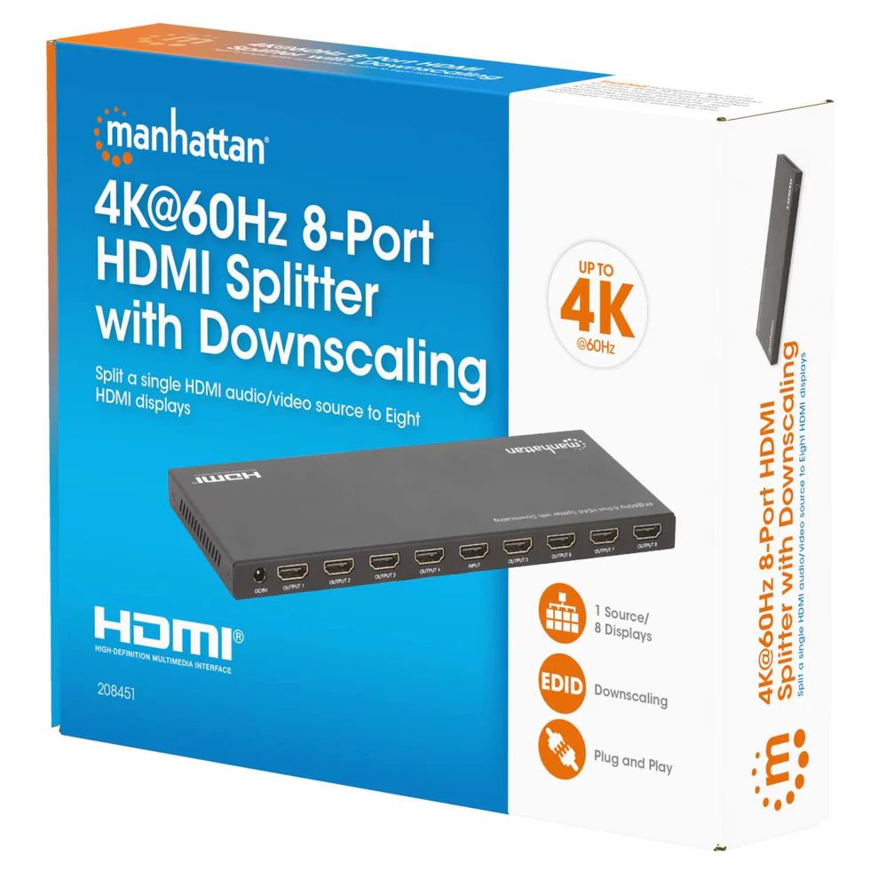Manhattan 4K 60Hz 8-Port HDMI Splitter with Downscaling