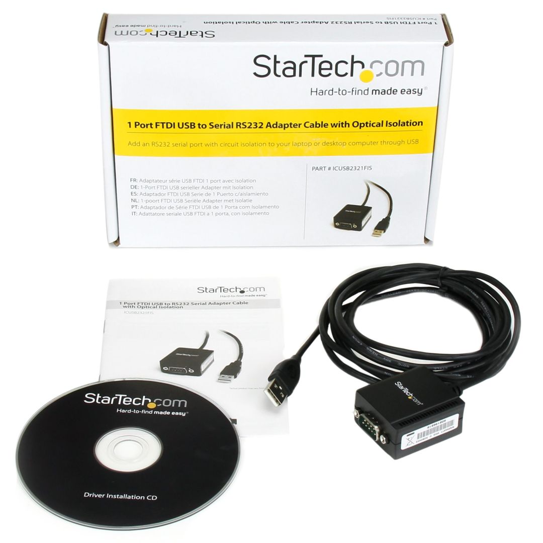 Startech 1-Port FTDI USB to Serial RS232 Adapter Cable with Optical Isolation Black