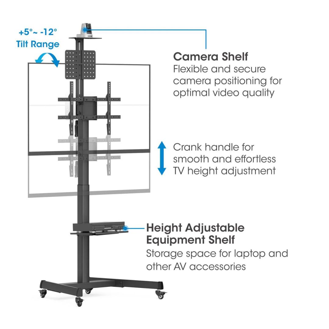 Manhattan Multimedia TV Cart with Tool-Free Height Adjustment 37