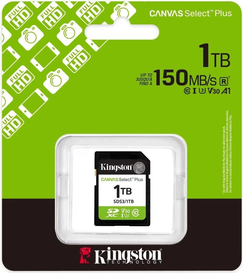 Kingston 1TB SDXC Canvas Select Plus Gen3 Class 10 UHS-1 A1 V10