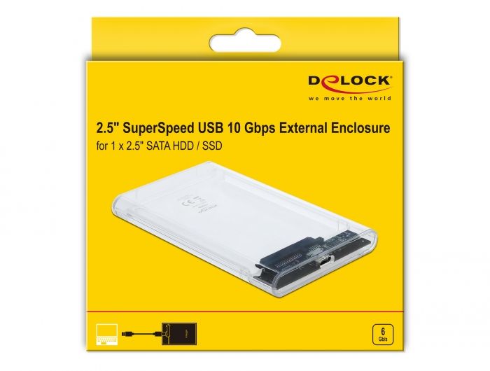 DeLock External Enclosure for 2,5″ SATA HDD / SSD with SuperSpeed USB 10 Gbps (USB 3.1 Gen 2)