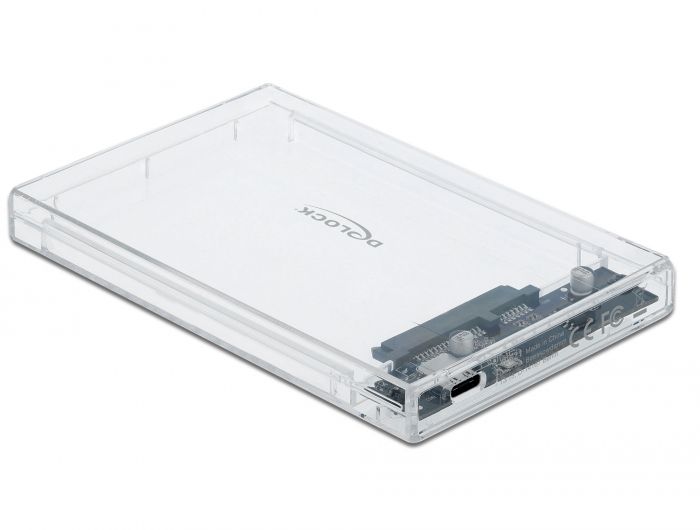 DeLock External Enclosure for 2,5″ SATA HDD / SSD with USB Type-C female transparent tool free