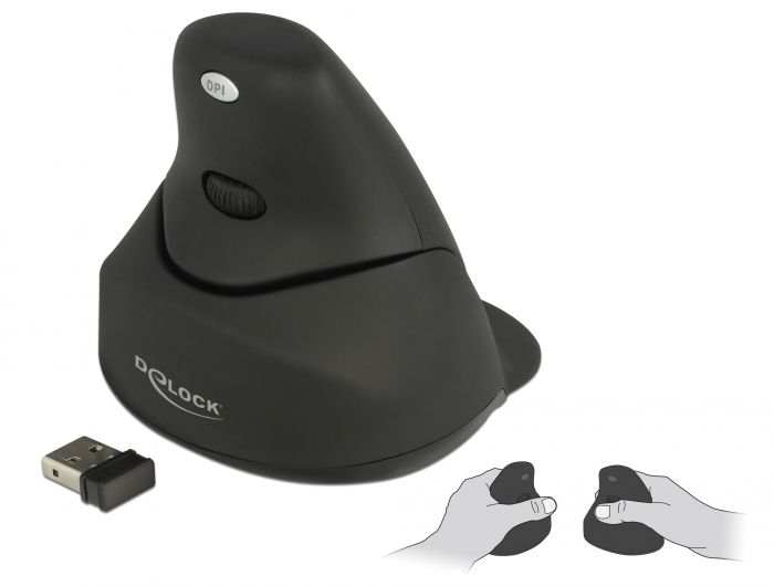 DeLock Ergonomic vertical Laser 4-button mouse 2.4 GHz wireless left/right handers Black