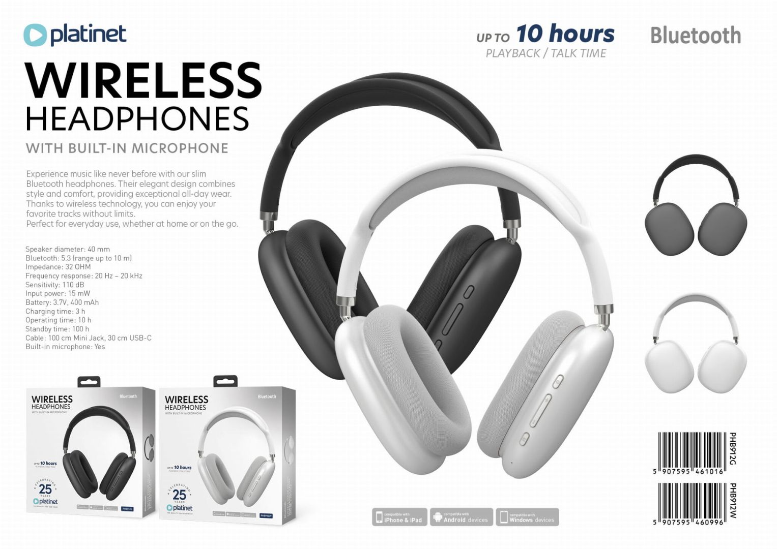 Platinet PHB912W Bluetooth Headset White