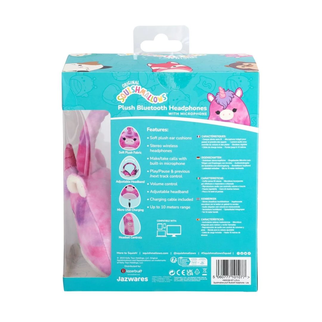 Lazer Built  Squishmallows Lola Portable Bluetooth Headset Pink
