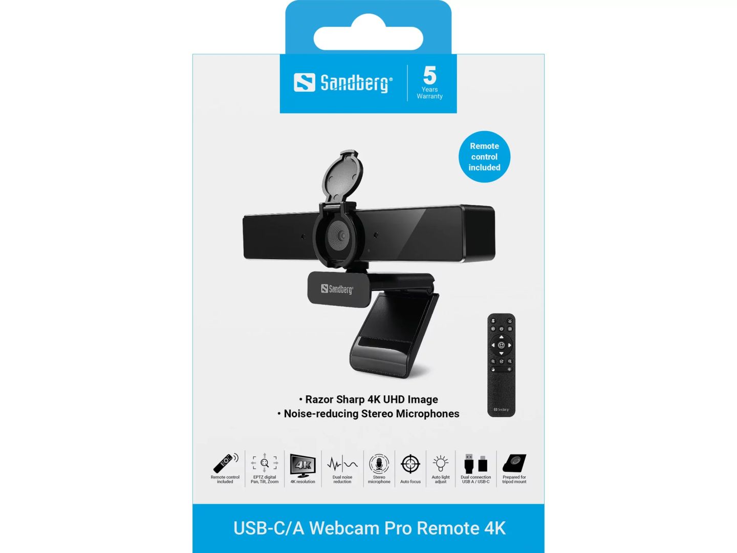 Sandberg USB-C/A Pro Remote 4K Webkamera Black