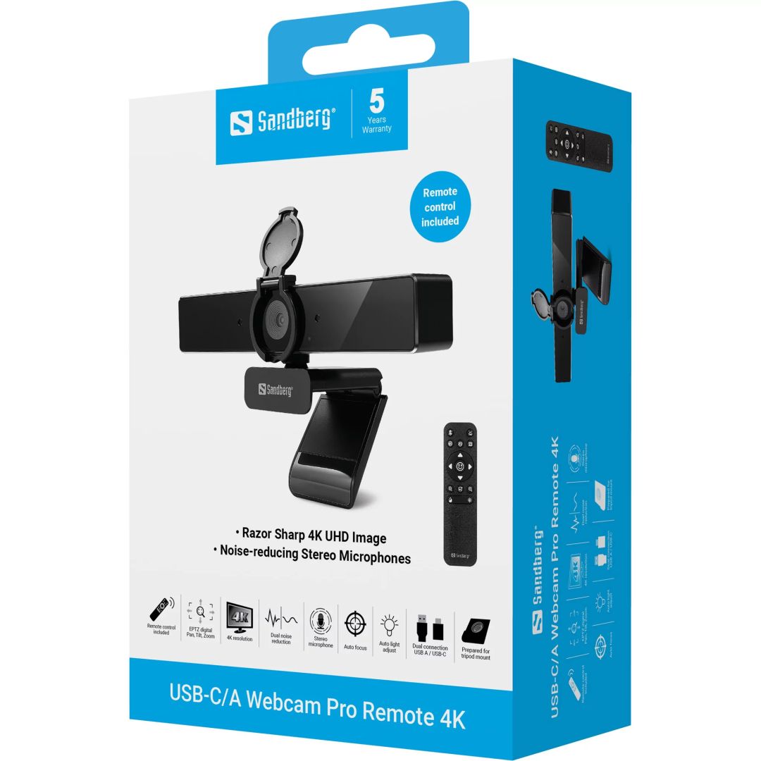 Sandberg USB-C/A Pro Remote 4K Webkamera Black