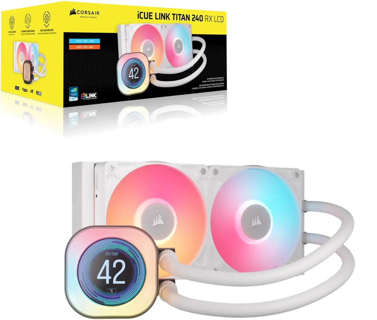 Corsair iCUE LINK TITAN 240 RX LCD Liquid CPU Cooler White
