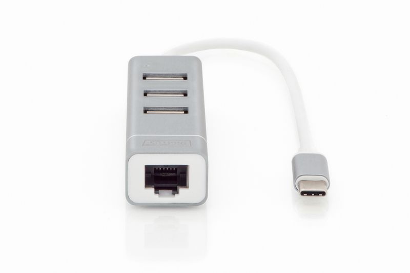 Digitus DA-70253 USB Type-C 3-Port Hub + Fast Ethernet LAN Adapter