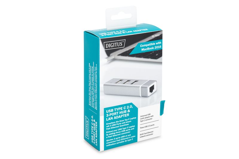 Digitus DA-70253 USB Type-C 3-Port Hub + Fast Ethernet LAN Adapter